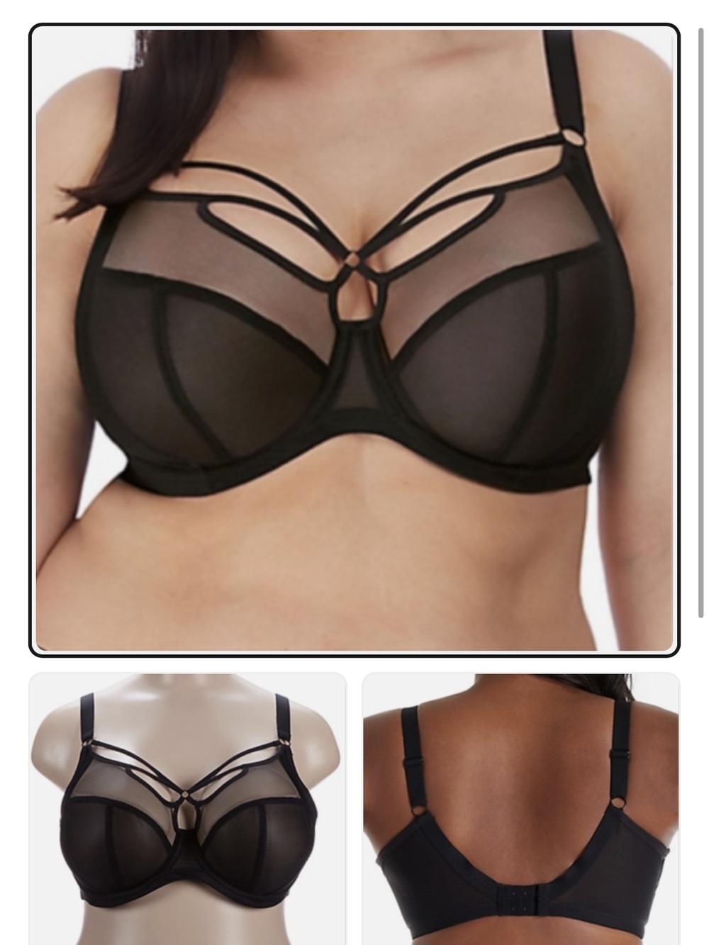 Elomi Black Sheer Underwire Bra with Strappy Front